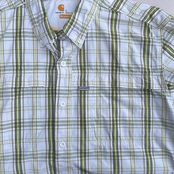 Carhartt Mens Large Green Plaid Vented Fishing Hiking Work Shirt Button Down - Picture 12 of 15